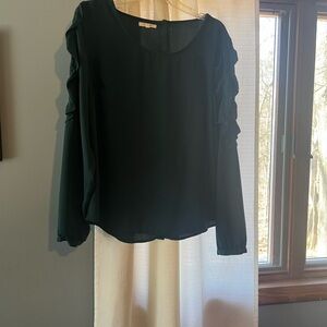 Maurices Dark Green Blouse with Ruffle Detail and Button up Back
